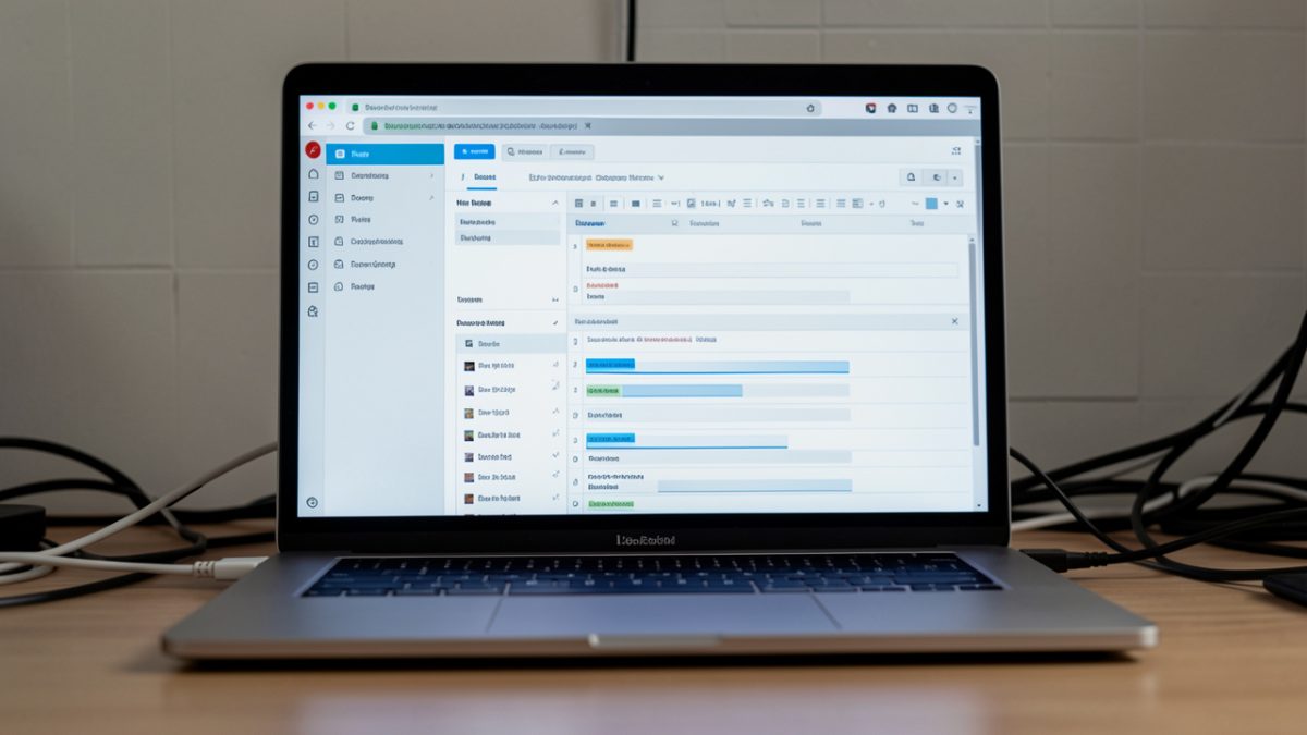 Écran d’ordinateur affichant une interface éditoriale cybersécurité avec un panneau d’historique et une comparaison de type diff, ambiance sobre et net, teintes gris neutres et bleu froid.