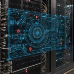 Quels outils choisir pour bloquer PHP2Shell et les web shells ? Serveur web sécurisé dans une salle informatique moderne, avec une interface lumineuse représentant la détection de menaces informatiques.